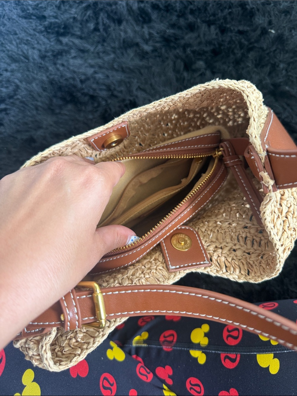 Woven Straw Shoulder Bag with Brown Trim Antik Kraft - Picture 4 of 4